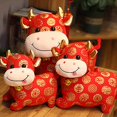thumbnail image 1 of Pattern Print Cartoon Cow Plush Stuffed Doll Chinese New Year Decor Toy Mascot, 1 of 6