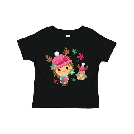 

Inktastic Cute Winter Christmas Girl and Crow in Hats Gift Toddler Boy or Toddler Girl T-Shirt
