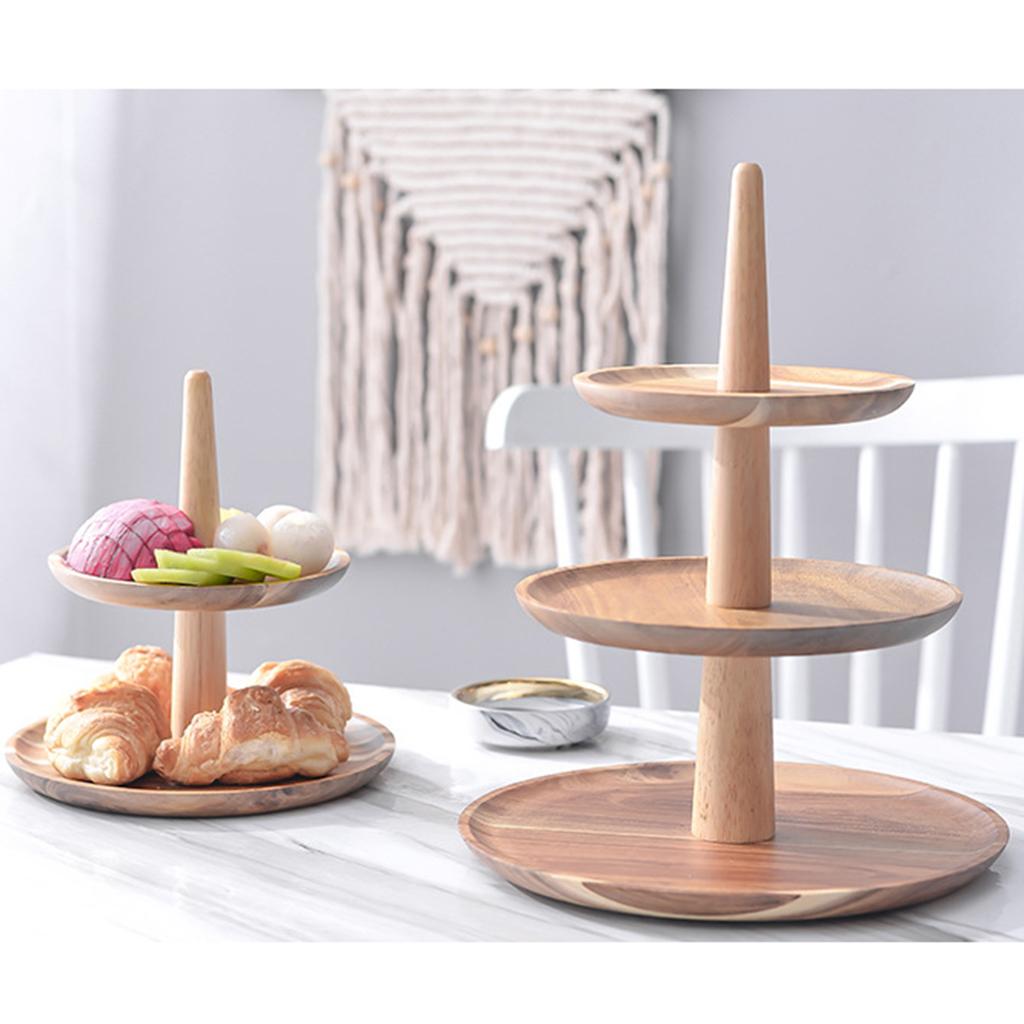 Pastry Food Serving Stand Round 3/2Tier Tray Display Acacia Wood for  Kitchen Tier