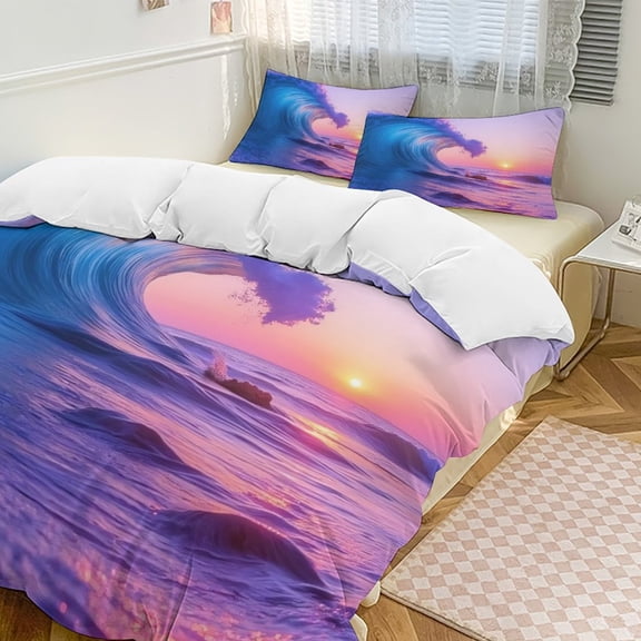 Sunset Ocean Wave Duvet Cover Set Bedding Set Polyester Quilt Cover for Bedroom Decoration