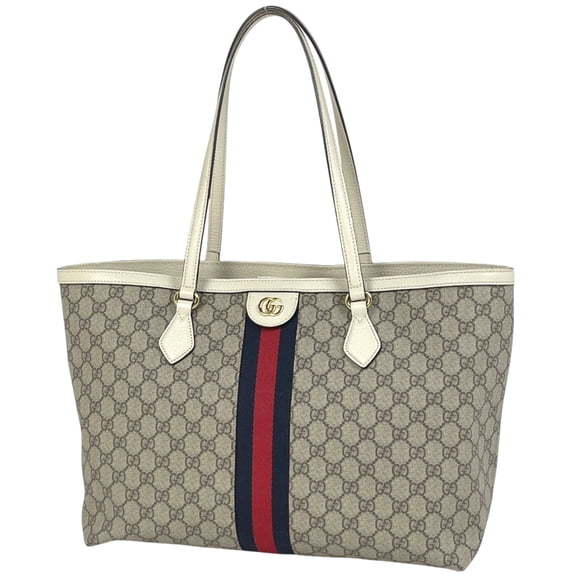 Pre-Owned Gucci Ophidia Large Tote Bag, Double G Web, Coated Canvas, Beige/White, 631685,...