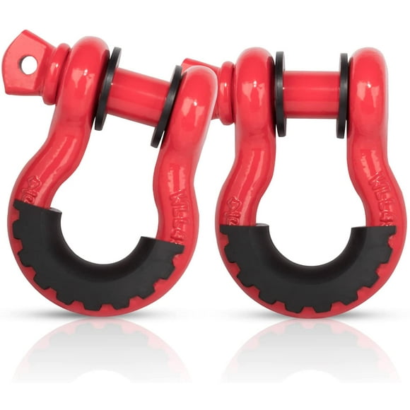 FieryRed 3/4" D Ring Shackle (2 Pack) 22,046Ibs Break Strength with 7/8" Locking Pin and Black Isolator & Washer Kits