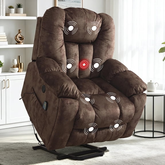 ZOY HOME Power Lift Recliner Chair with Heat & Massage, Overstuffed Soft Velvet Reclining Chair with USB Ports & Cup Holders for Living Room, Dark Brown