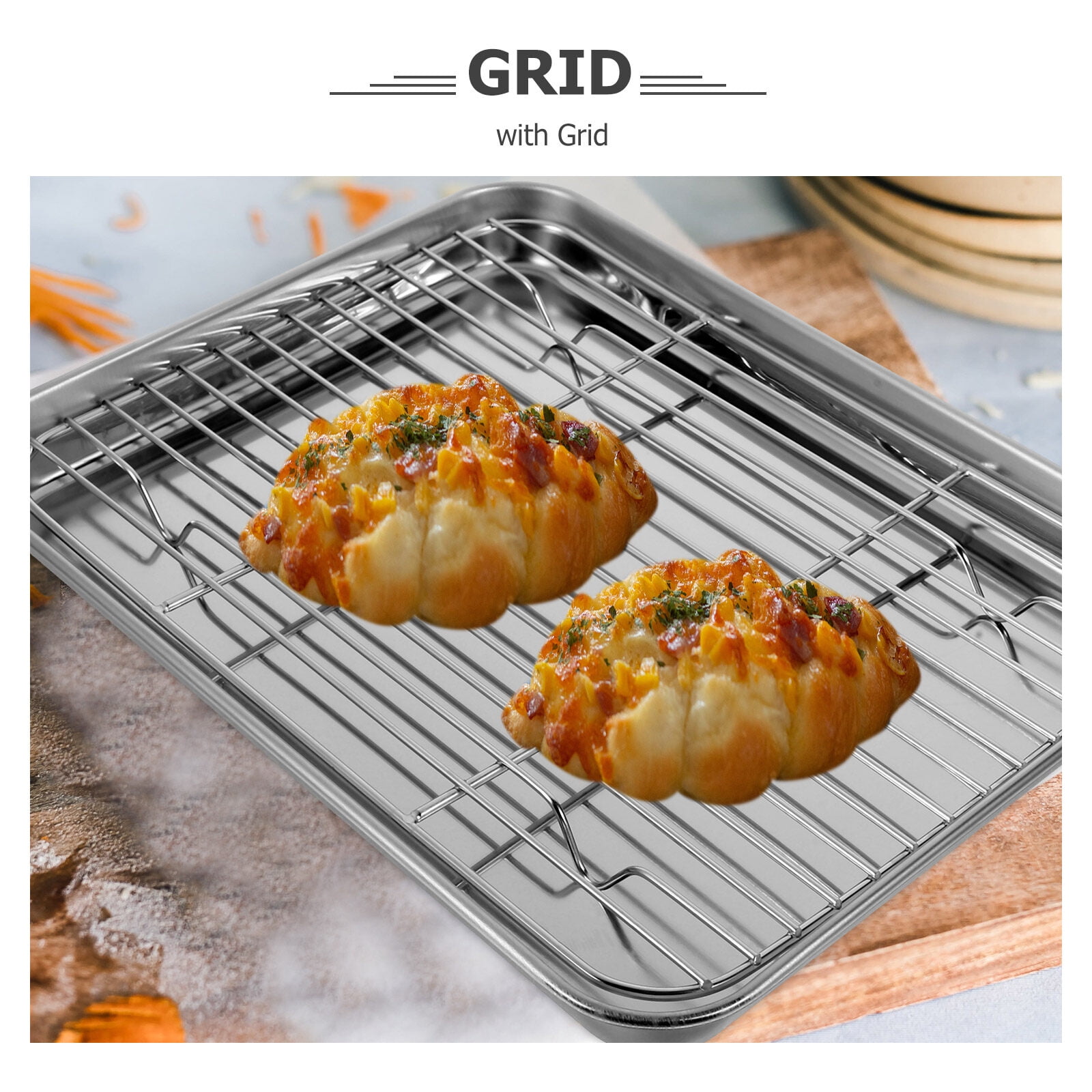 Stainless Steel Baking Sheets with Rack Baking Pans for Oven Toaster Oven Tray Pans Rectangle Size 26x20x2.5cm