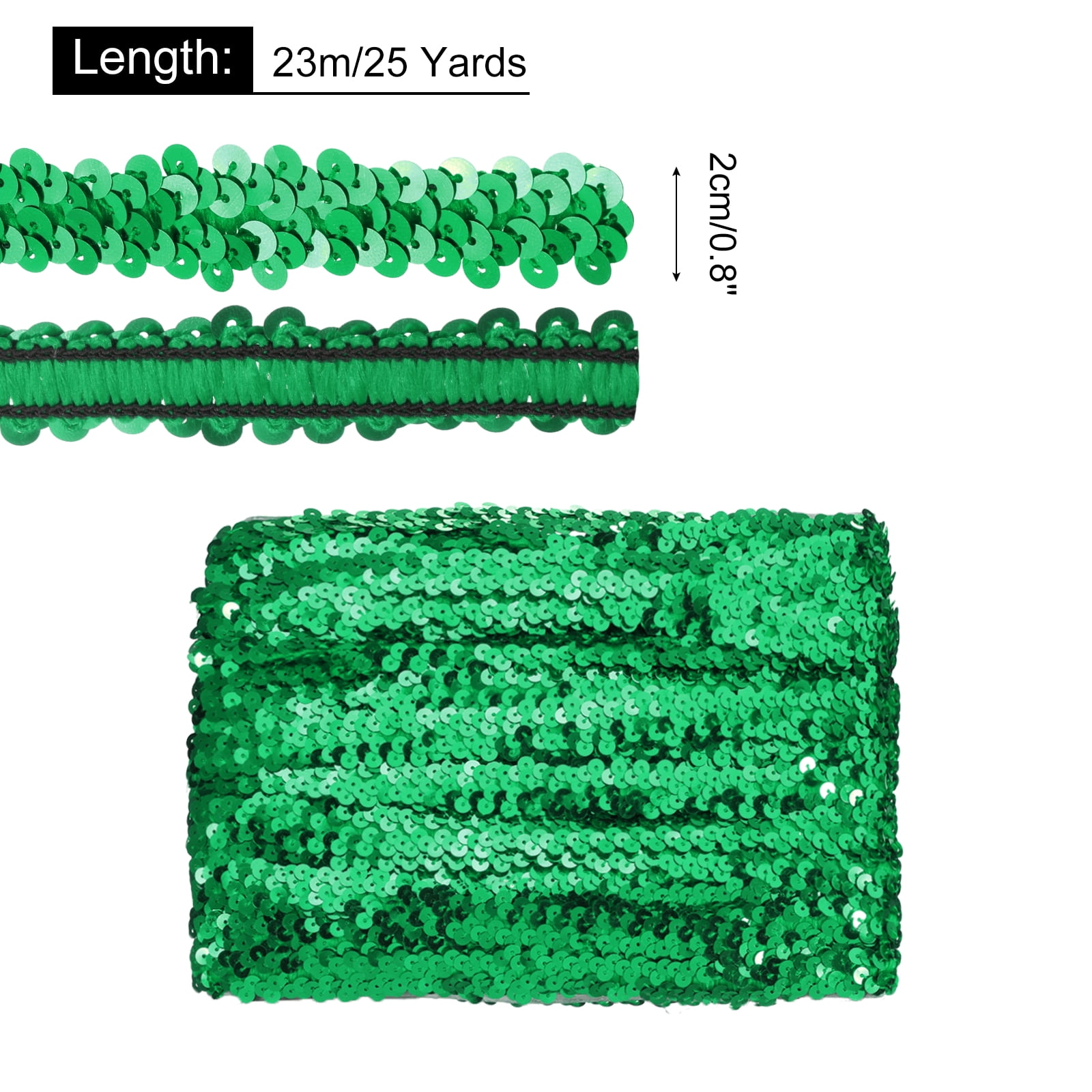 Uxcell 25 Yards 0.8 Inch Elastic Sequins Trim Flat Sequin Strip Paillette Fabric Ribbon for Crafts DIY Fringe Sewing Green