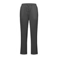 thumbnail image 4 of Huesdet Womens Slacks Cotton Linen Pants Elastic High Waist Wide Leg Palazzo Straight Leg Pants Casual Loose Trousers with Pockets(Grey,M), 4 of 5