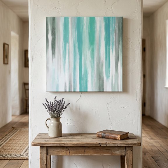 Ships Next Day Canvas Wall Art 16"x16", Turquoise Gray Wood Framed Canvas Print Painting, Farmhouse Abstract Gradient Ready to Hang Picture Wall Decor for Home Bedroom Kitchen Office