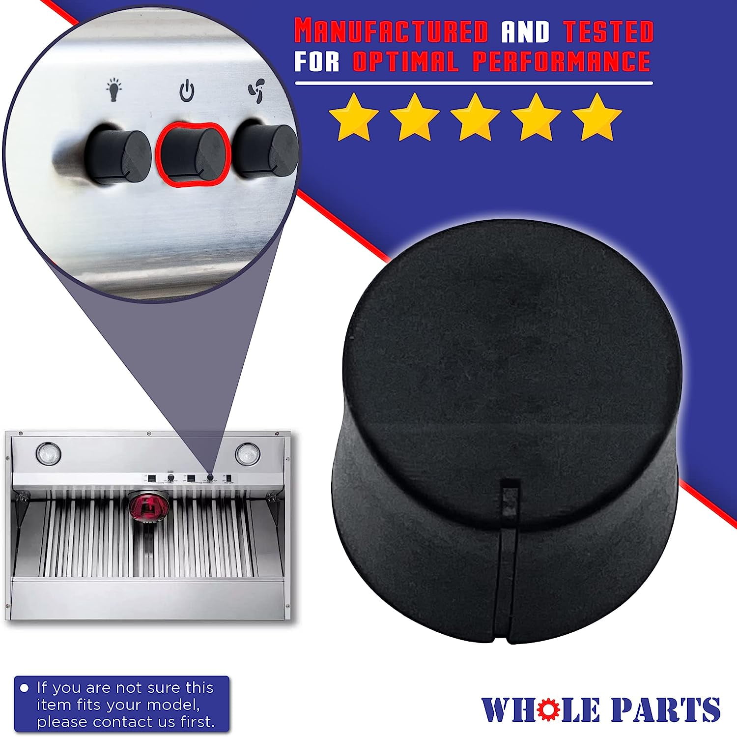 Whole Parts Range Hood Control Knob for Light and Fan Motor Part #PA010071 - Replacement and Compatible with Viking Hoods - Replaces AP5315085, 810729 - Non-OEM Appliance Parts - 2 Yr Warranty