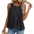thumbnail image 7 of Sewkxo Shirred Swing Tank Tops for Women Fashion Flowy Sleeveless Shirts Casual Crew Neck Blouse Loose Fit Ruffled Tops,Black M, 7 of 7