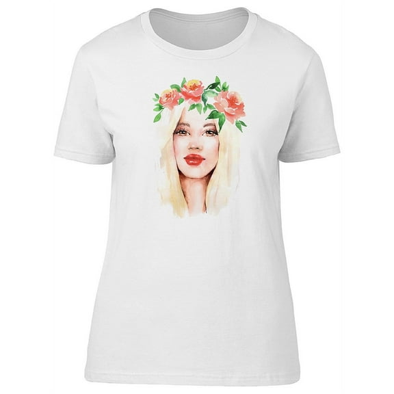 Beautiful Girl In Wreath, Flower T-Shirt Women -Image by Shutterstock, Female Medium
