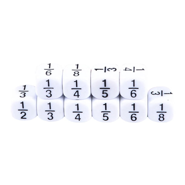 10 dados de fracciones de 4.º grado, suministros para educación en el hogar, dados educativos, dados de matemáticas blanco