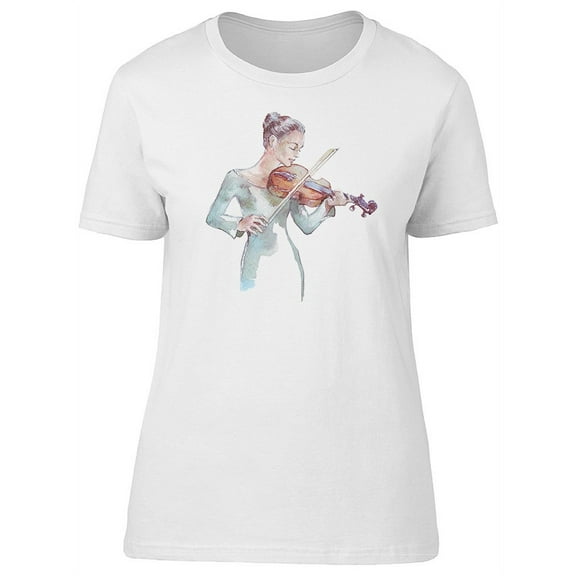 Watercolor Girl Playing Violin T-Shirt Women -Image by Shutterstock, Female Medium