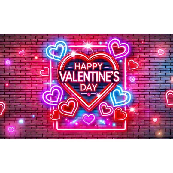5.9x3.6FT Happy Valentine Backdrop Love Hearts Lights Brick Wall Valentines Day Photography Background Valentines Wedding Anniversary Party Decorations Banner Supplies