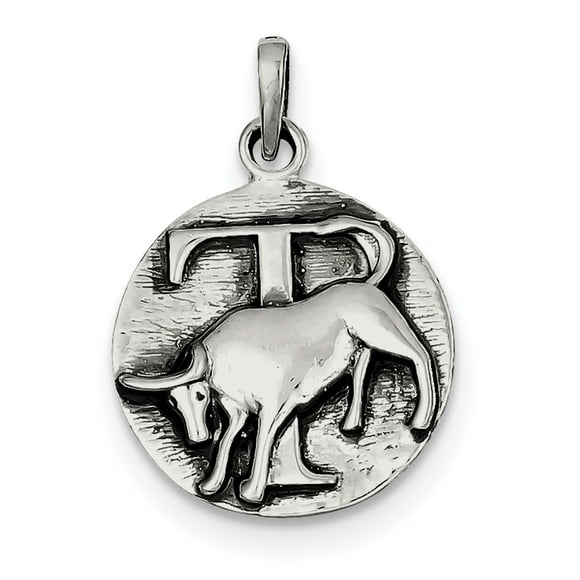 Sterling Silver Polished Antique Finish Taurus Horoscope Pendant QC7413 (29mm x 19mm)