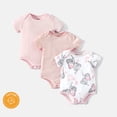 thumbnail image 1 of PatPat Baby Girl Clothes 3-Pack Baby Rompers Dinosaur Solid Color Short Sleeve Cotton Romper, 中性宝宝6-9月, 1 of 1