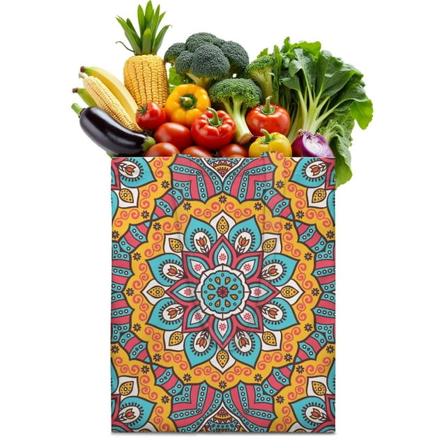 Tribal Boho Mandala Canvas Tote – Abstract Geometric Design, Foldable and Reusable