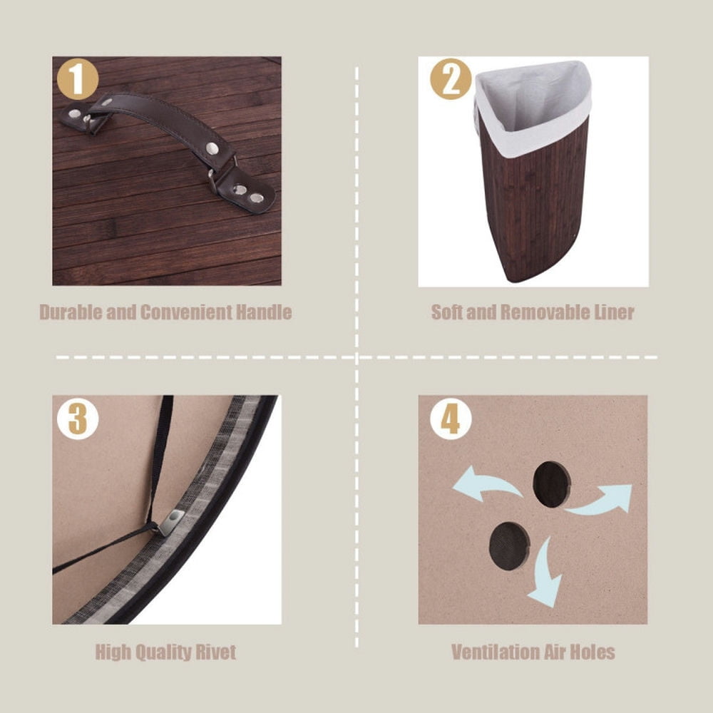 Finihen Laundry Hamper, Laundry Basket, Corner Bamboo Hamper Laundry Basket, for Bathroom, laundry Room, Brown Finihen Laundry Hamper, Laundry Basket, Corner Bamboo Hamper Laundry Basket, for Bathroom, laundry Room, Brown
