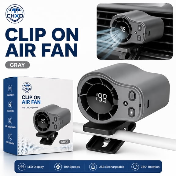 2026 Car Clip on Air Conditioner Fan with LED Display,360 Rotation,USB Rechargeable Battery Mini Personal Cold Wind Blower and Clamp for Home Office Cars