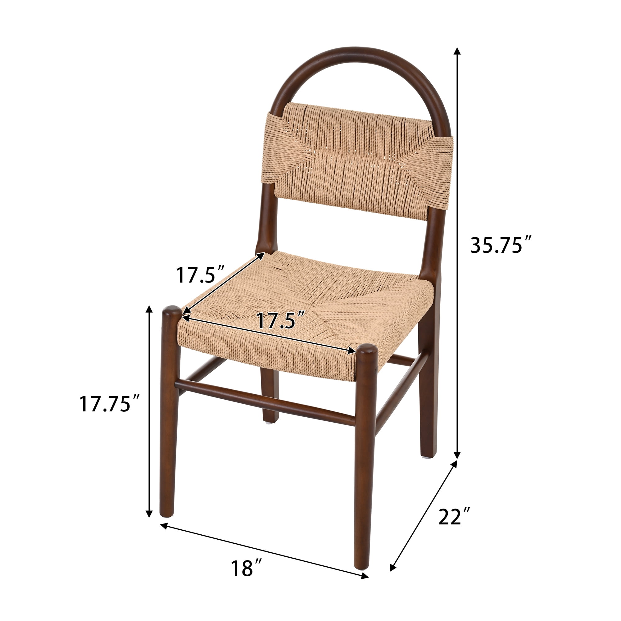 Euroco Woven Dining Chairs Set of 2, Mid Century Modern Kitchen Accent Chairs with Wood Legs, Armless Side Chair for Home Bar/Restaurant/Dining Room,Walnut