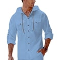 thumbnail image 5 of APEXFWDT Men's Long Sleeve Hooded Shirt Button Down Roll Up Sleeve Casual Shirt Cotton Linen Top with Pockets,L,Light Blue, 5 of 8