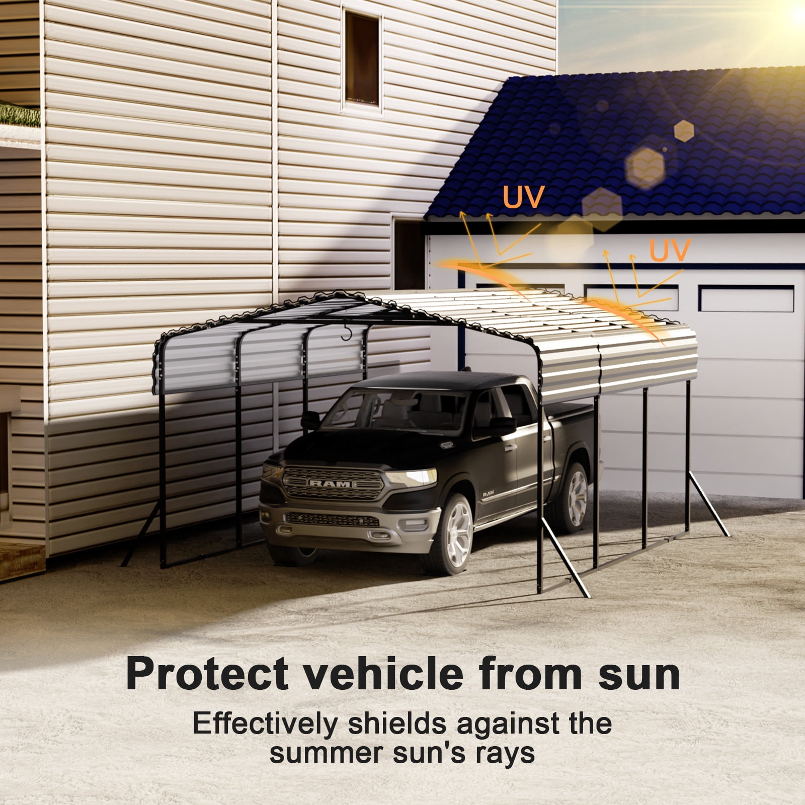 Sylviera 10x15ft Metal Carport Canopy, Heavy Duty Steel Frame Garage, Waterproof All-Weather Vehicle Shelter for Car, UV & Snow Protection