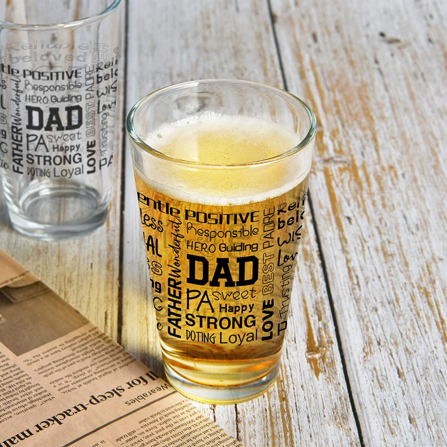 Father's Day Personalised Kapow Geek Pint Glass Dad Grandad Fathers Day Gift 