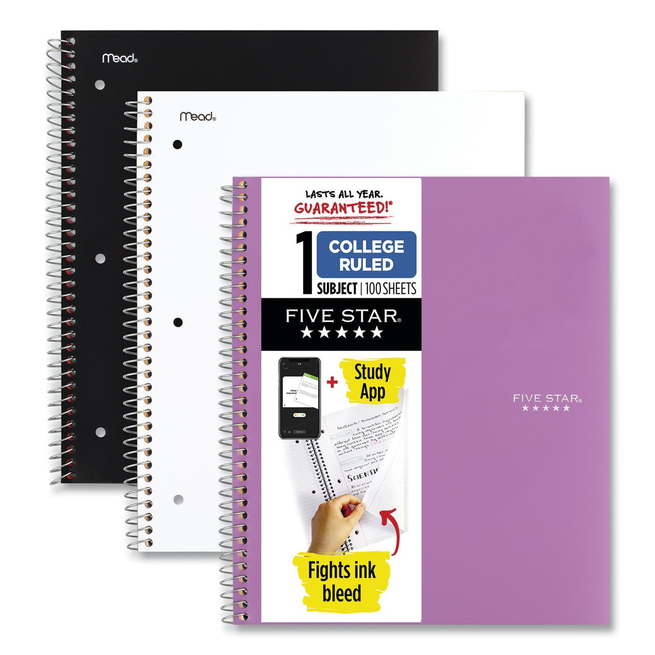 Wirebound Notebook with Two Pockets, 1-Subject, Medium/College Rule, Assorted Cover Color, (100) 11 x 8.5 Sheets, 3/Pack | Bundle of 5 Packs