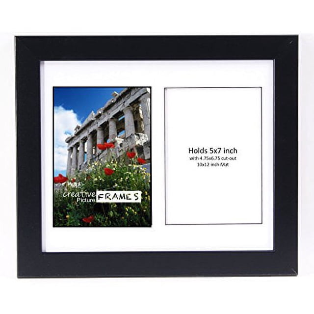 CreativePF- 2 Opening Glass Face Black Picture Frame to Hold 5 by 7 inch Photographs Including 10x12-inch White Mat Collage
