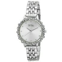 Bob Mackie Women's Silver Crystal Bezel Link Watch