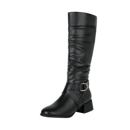 

Ki-8Jcud Botas Para Dama High Boots Winter Autumn And Winter Women Boots Western Jeans Boots Thick Heel Round Head Belt Buckle High Leg Boots Warm Cotton Shoes Long Boots Knee High Extra Wide Calf B