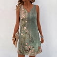 thumbnail image 2 of Women's V-Neck Retro Floral Print Sleeveless Sundress Casual Summer Dress with Smocked Back and Tiered Skirt for Picnics,Army Green L, 2 of 5