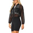 thumbnail image 4 of INSPIRE CHIC Sheer Bomber Jacket for Women's Zip Up Long Sleeve See Through Jackets XS Black, 4 of 6