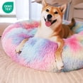 thumbnail image 3 of Exclusivo Mezcla Calming Donut Pet Bed for Small Dogs 20", Anti-Anxiety Plush Cozy Warming Dog Bed, Pink Rainbow, 3 of 8
