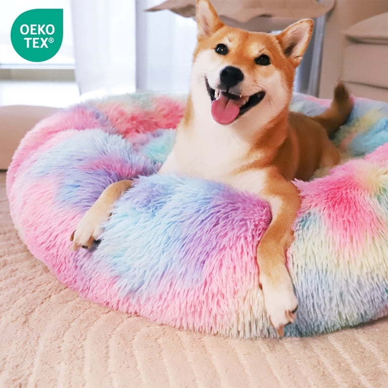 Exclusivo Mezcla Calming Donut Pet Bed, Pink Rainbow photo 2