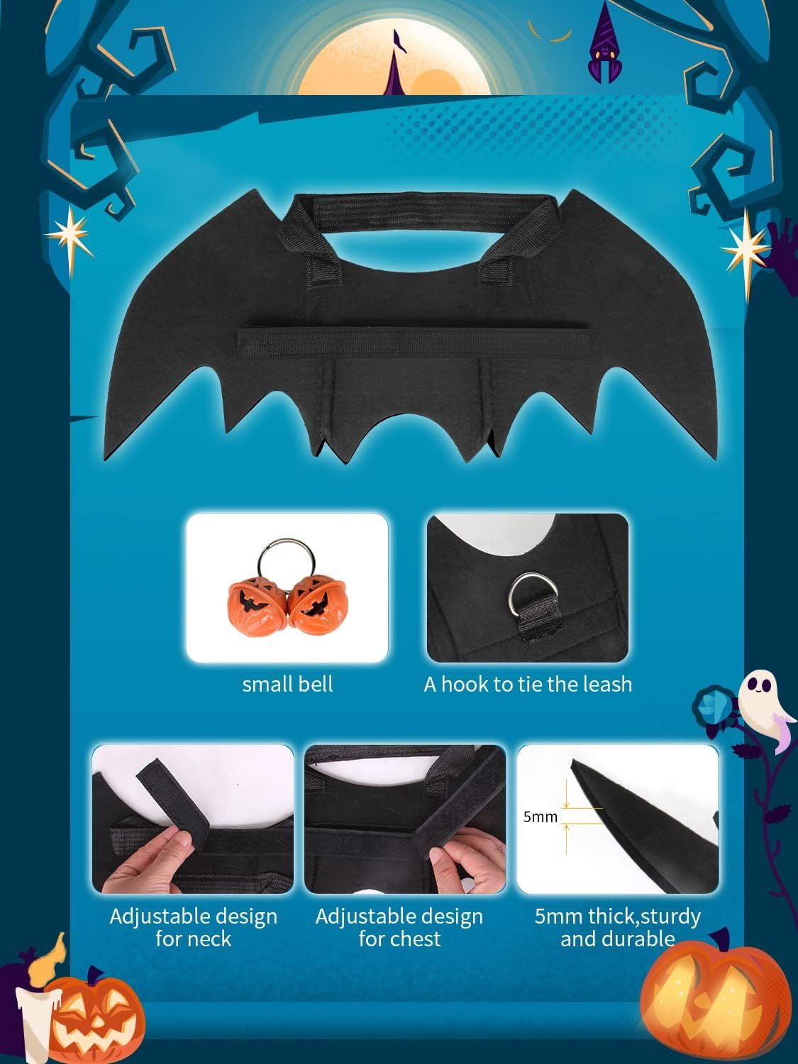 Pet Bat Wing Costume with Adjustable Velcro Straps for Dogs and Cats Halloween Party Cosplay
