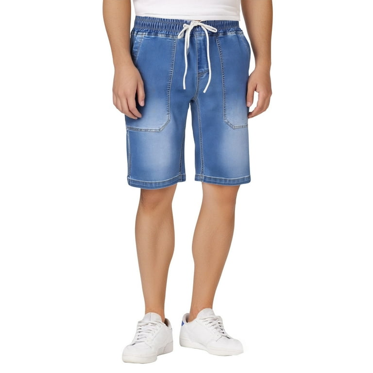 BOOMNY Mens Shorts Casual Elastic Waist Drawstring Capri Jeans For - Main Image