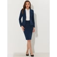 thumbnail image 3 of DARING DIVA Women's 2 Pcs Long Sleeve Blazer Pencil Skirt Outfit Set L Dark Blue, 3 of 6