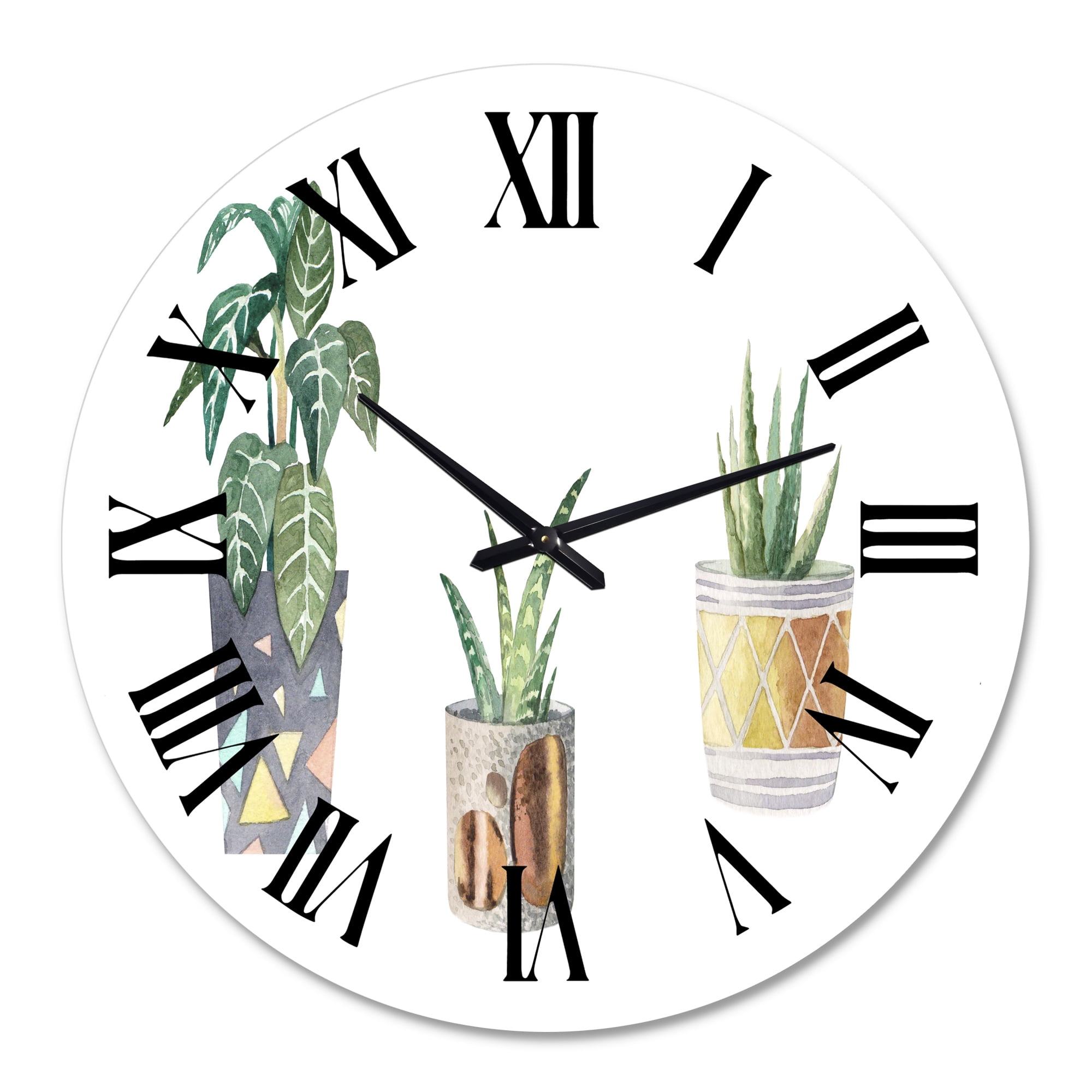 Designart 'Three Potted Houseplants' Traditional Wall Clock