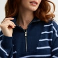 thumbnail image 3 of Women's Draper James Quarter Zip Pullover Sweater Color: Blue Tonal Stripe Size: LARGE, 3 of 4