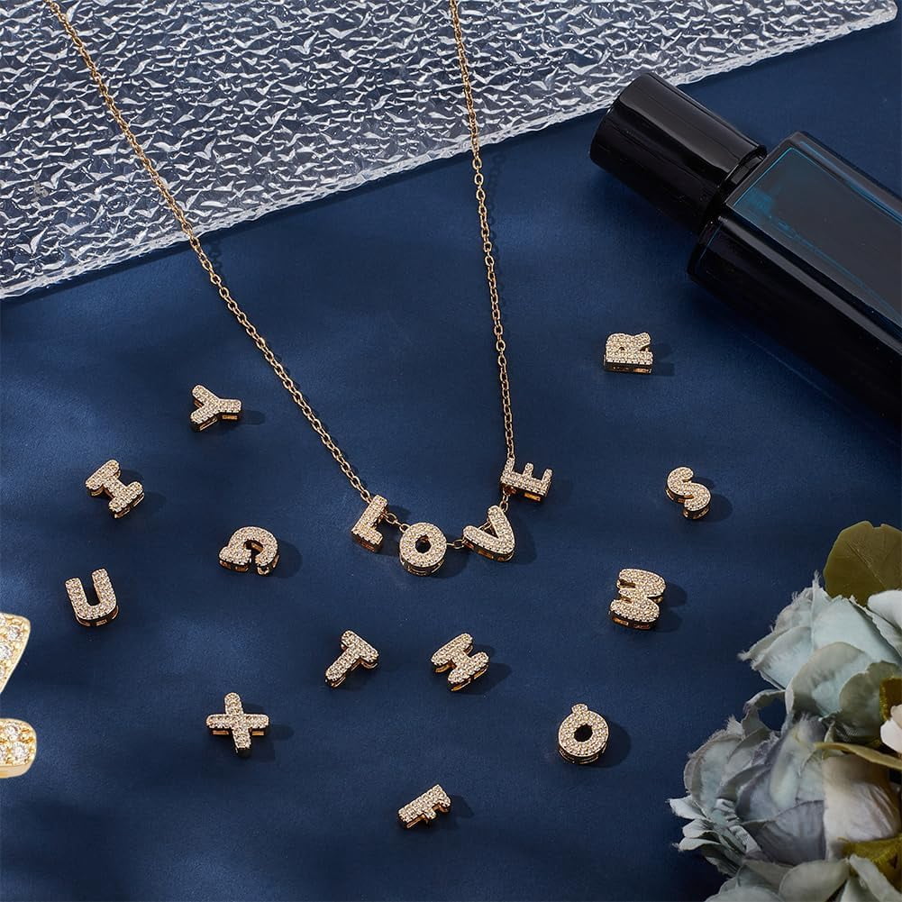 1 Box 26Pcs 26 Styles Cubic Zirconia Letter Charms 18K Gold Plated Brass A-Z Alphabet Charms Beads for Bracelets Necklace Wristbands DIY Jewelry Making Clear