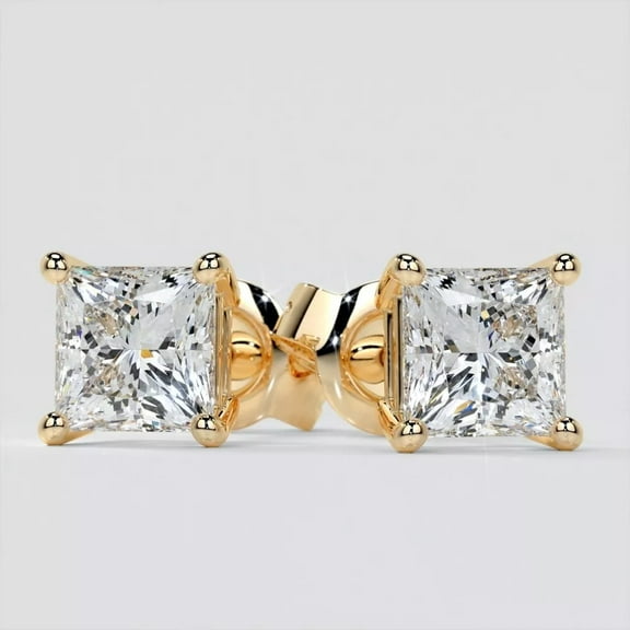2Ct Princess-Cut Moissanite Stud Earring 14k Yellow Gold Plated