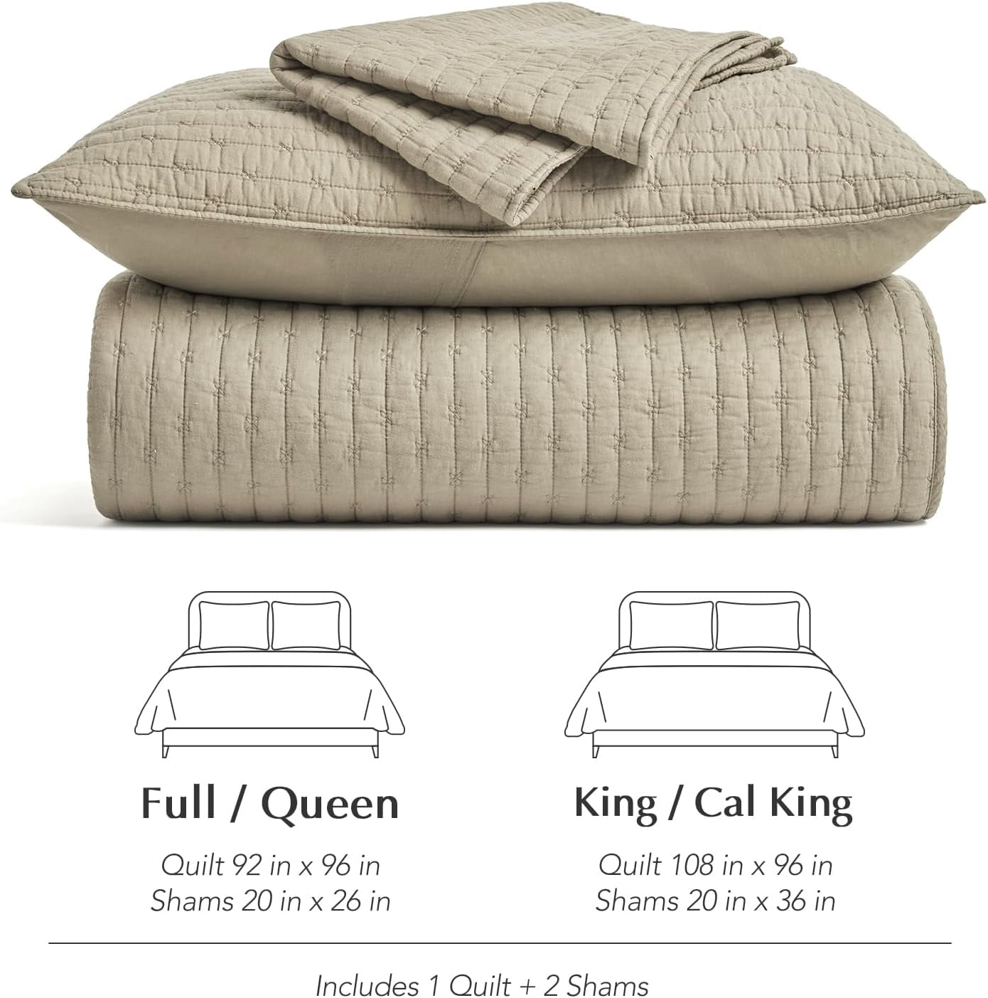 EVERGRACE Cross Stitch Pre-Washed Cotton Quilt Bedding Set Queen Size, Oversized 3 Pieces Lightweight Bedspread Coverlet for All Season, with 2 Matching Shams, Driftwood, 92"x96"