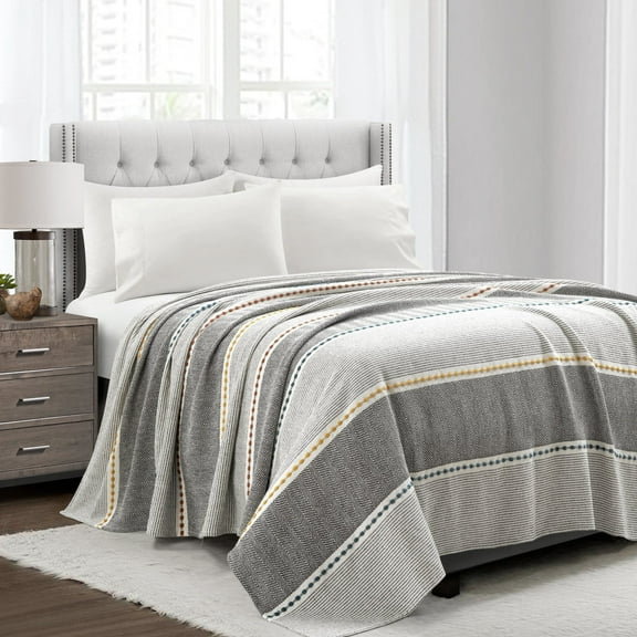 Lush Decor Herringbone Stripe Yarn Dyed Cotton Woven Blanket/Coverlet Black/Multi Single 88X92