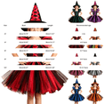 thumbnail image 4 of XXWXYD Girls Layered Ruffle-Shoulder Witch Tutu Dress with Hat, Sleeveless Mesh Tulle Lace-Up Halloween Party Performance Outfit Eight Color Choices, 4 of 4