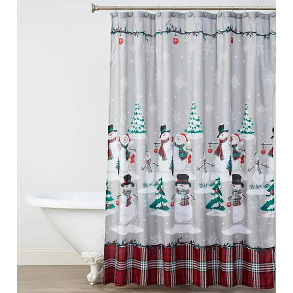 Winter Wonder Lane Snowman Scene Rustic/Lodge Multicolor Shower Curtain Set, 72" x 72"