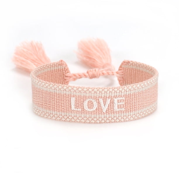 Sonducket Pulseras de amistad tejidas a mano con detalle de bordado de precisión con personaje bordado Ropa, zapatos y accesorios Miscelánea Amor rosa claro
