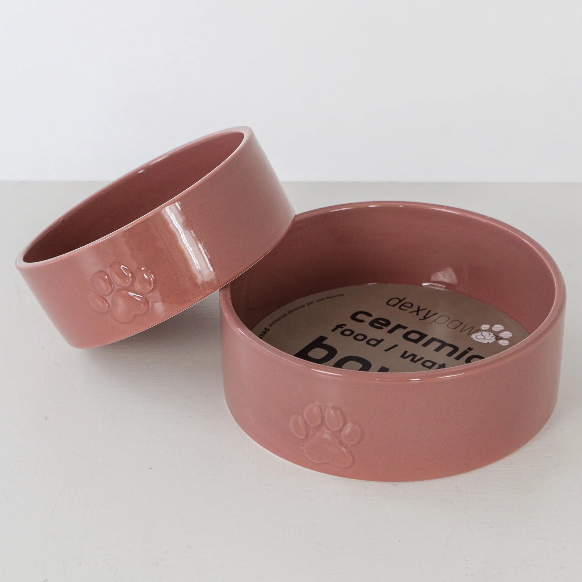 Dexypaws: Ceramic Dog Bowl: Blush Pink - 26oz - Pet Feeding Dish, Meals, Food & Water, Dishwasher Safe, Non-Toxic, Non-Tip Design, Stylish Paw Print