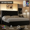 thumbnail image 5 of Homfa Queen Size LED Bed Frame with 2 Drawer Storage, Wingback Platform Bed with Velvet Upholstered Headboard, Black, 5 of 8