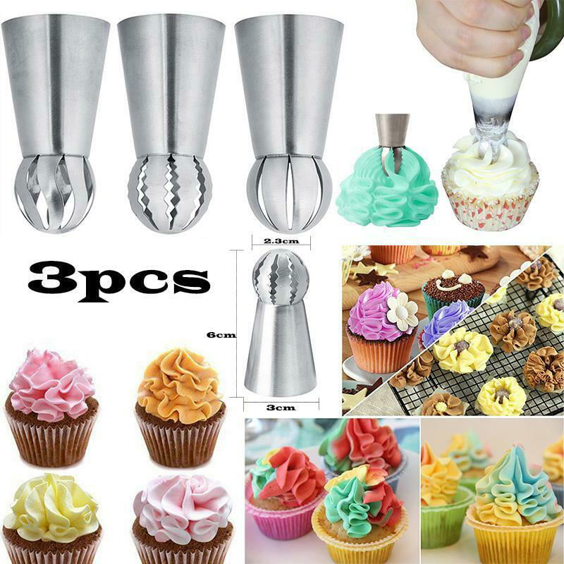3pcs Stainless Steel Piping Icing Russian Ball Nozzle Set Cake Decorating Tip… 