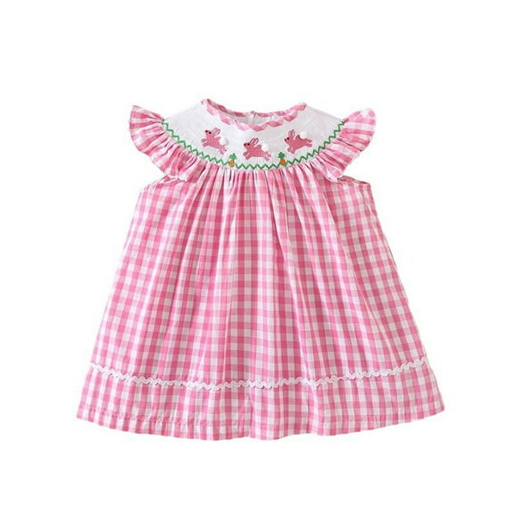 TAIAOJING Toddler Summer Girls PInk Embroidered Plaid Skirt Trendy 5-6Y
